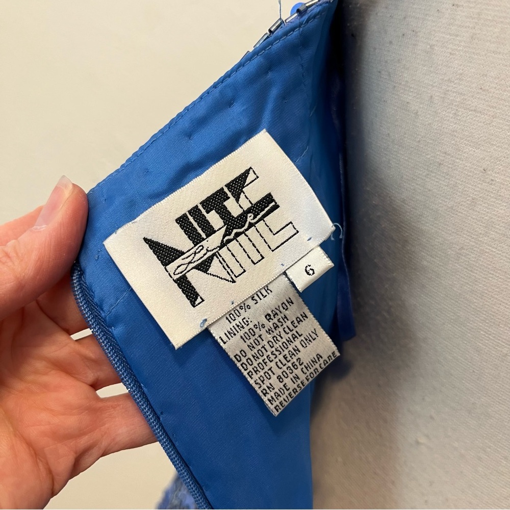 Vintage NiteLine Dress Blue Silk Chiffon Beaded Sequins 70s 80s Party XS S - Picture 11 of 11